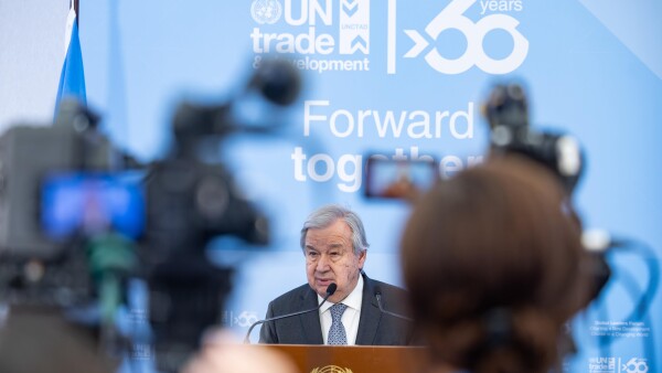 UN SG António Guterres press stakeout UNCTAD 60 - 12 June 2024